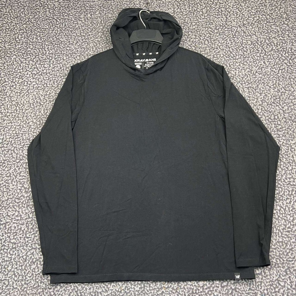 Xray Jeans Shirt Men XL Black Hooded Long Sleeve Premium Cotton Stretch